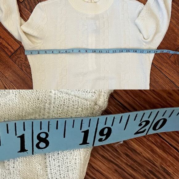 80s/90s Bay Harbour Cream Mock Neck Sweater Zip Back Knit Size M Coastalchic - Picture 9 of 16